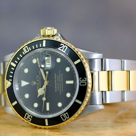MEN'S ROLEX SUBMARINER 2TONE BLACK DIAL 40MM WATCH ORIGINAL BOX & PAPERS 16803 - Picture 7 of 15